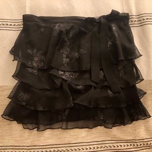 Black Glitter Ruffle Mini Skirt